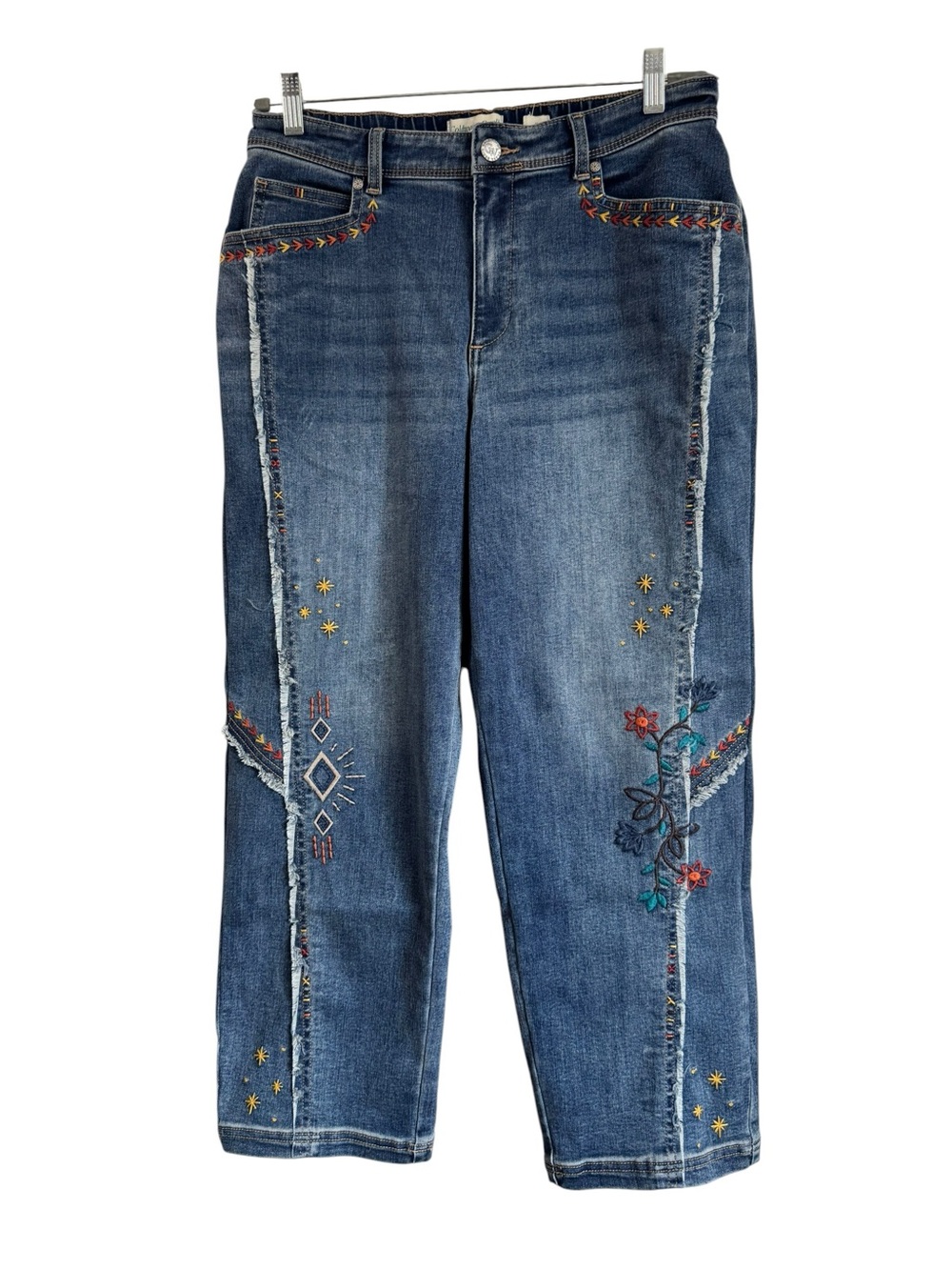 Coldwater Creek Embroidered Lantern-Leg Jeans in an antique mid wash Size 12